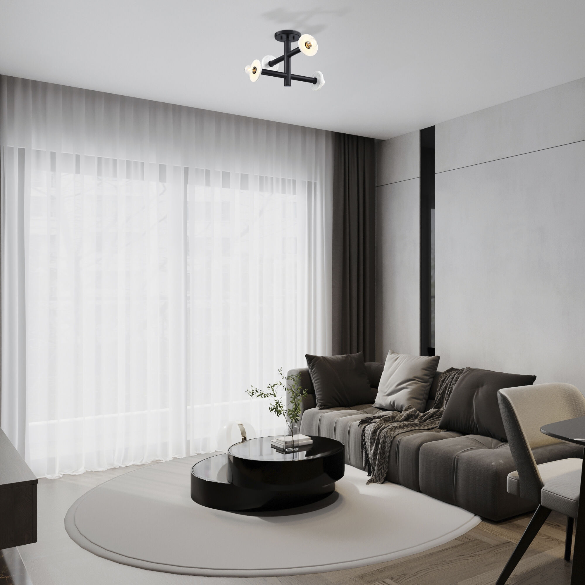 Fina 4 Light 16 inch Matte Black Semi Flush/Convertible Ceiling Light